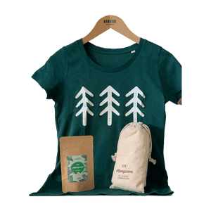 Zirbensackerl-Set mit grünem T-Shirt, Zirbensackerl und Waldminze Kaugummis